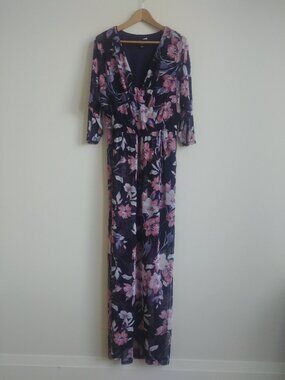 New Connected Apparel 16 stretch maxi dress navy blue pink floral